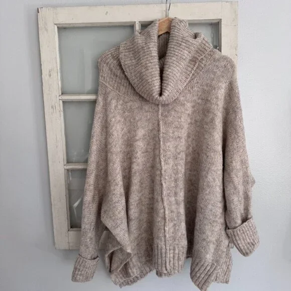 KAISLEY Scandi Neutral Heathered Cowl Turtleneck Boho Oversized Sweater Sz S - Picture 12 of 12